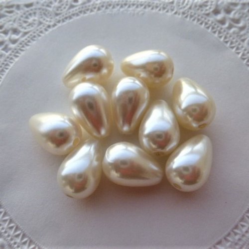10 perles gouttes nacrées ivoire 14 x 10 mm en acrylique