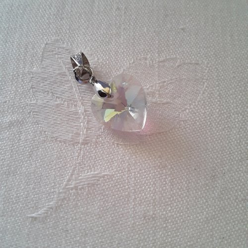 Breloque coeur cristal transparent avec reflets 10 x 10 mm bélière argent pendentif bijoux femme pour cordon ou chaîne
