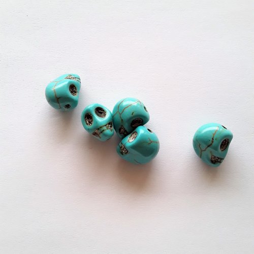 5 perles tête de mort crâne, howlite turquoise 10 mm
