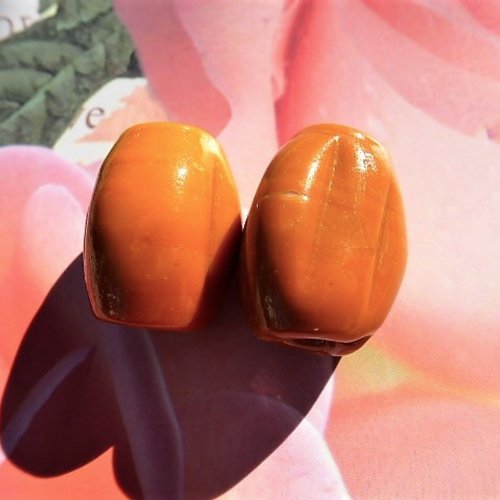 Perles verre de bohème orange, forme olive 20 mm