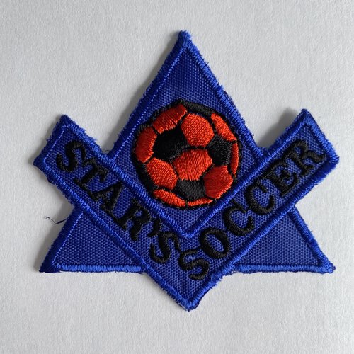 Applique sport américain "star's soccer" bleu roi, ballon rouge patch écusson vintage customisation vêtement et accessoire, à coller