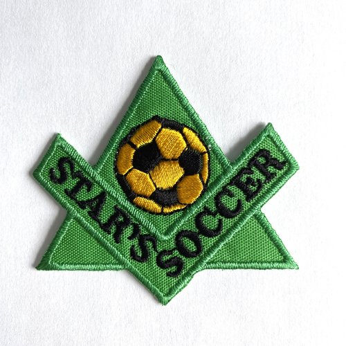 Applique sport américain "star's soccer" fond vert, ballon jaune patch écusson vintage customisation vêtement et accessoire, à coller