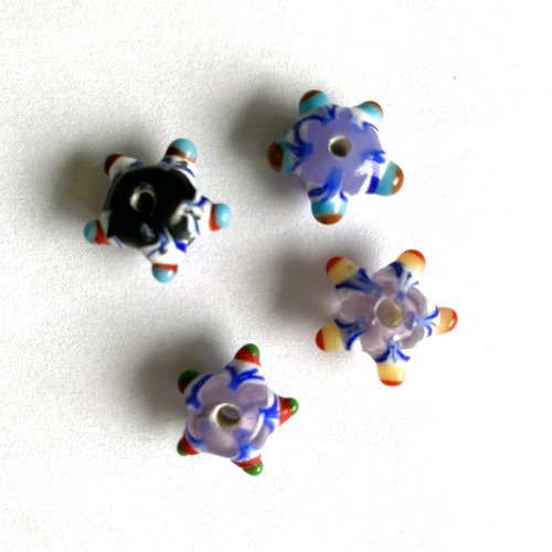 4 perles étoiles verre de murano 14 /16 mm tons multicolores