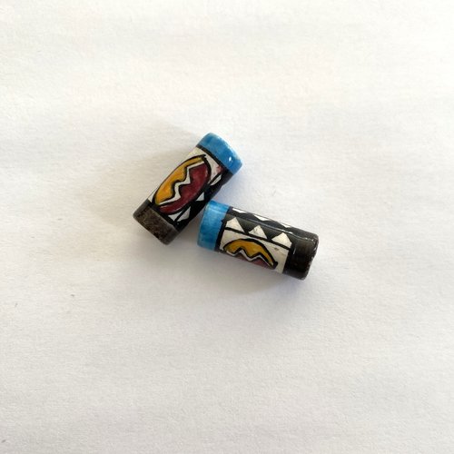 Perle céramique tube porcelaine 20 mm motifs ethniques