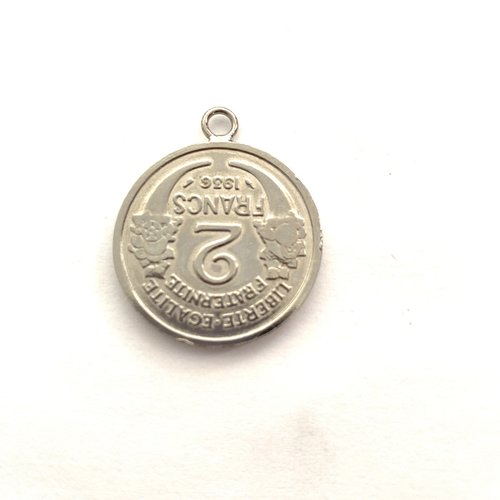 Breloque médaille pièce de 2 francs datée 1939 argentée