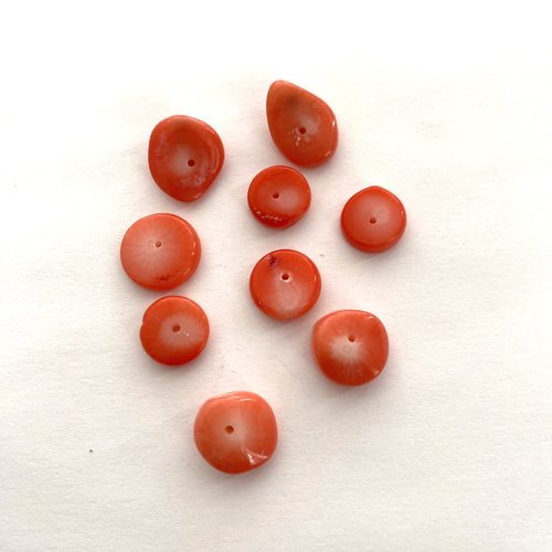 9 perles rondelles véritable corail rose saumon 9 à 13 mm