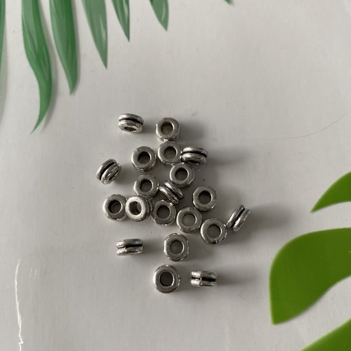 20 perles rondelles doubles 6 x 3 mm métal argenté