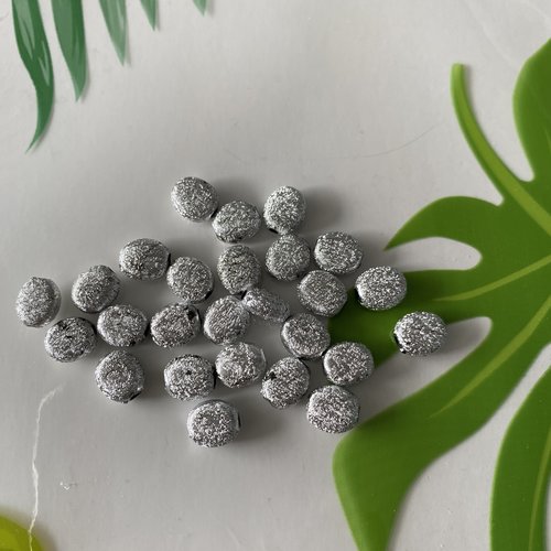 26 perles acrylique ovales 7 x 8 mm argenté givré