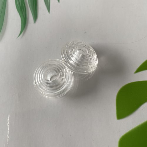 2 perles forme soucoupe, toupies 20 mm en acrylique transparent
