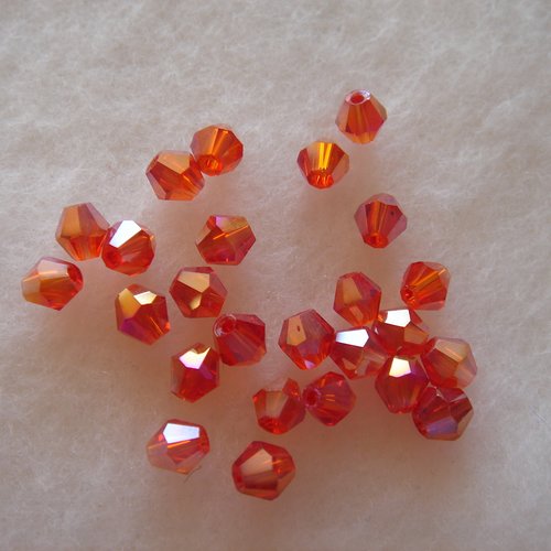 25 perles toupies 4 mm cristal ab  rouge