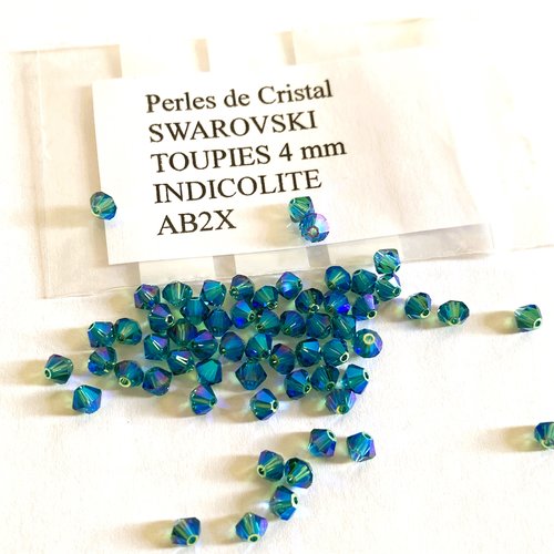 10 toupies 4 mm cristal swarovski ab 2x couleur indicolite bleu vert