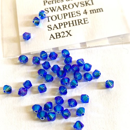 10 toupies 4 mm cristal swarovski ab 2x couleur sapphire saphir