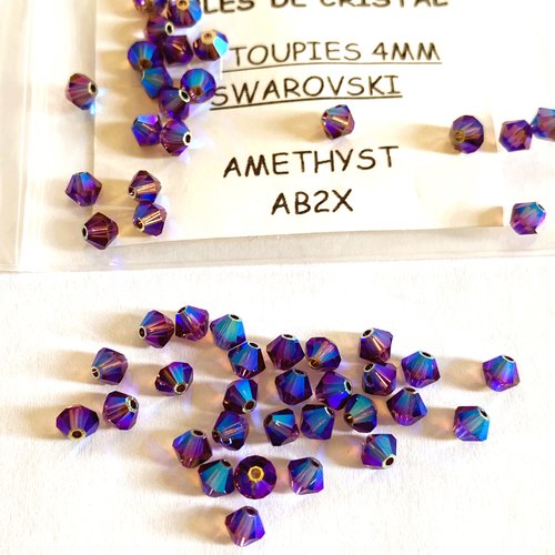 10 toupies 4 mm cristal swarovski ab 2x couleur amethyst améthyste