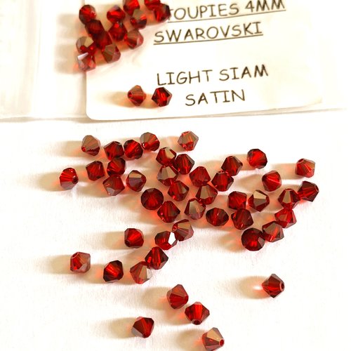 10 toupies 4 mm cristal swarovski satin couleur light siam rouge
