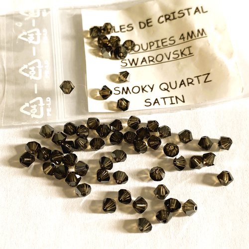 10 toupies 4 mm cristal swarovski satin couleur smoky quartz cristal fumé