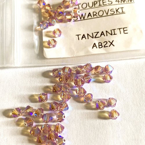 10 toupies 4 mm cristal swarovski ab2 x couleur tanzanine rose mauve