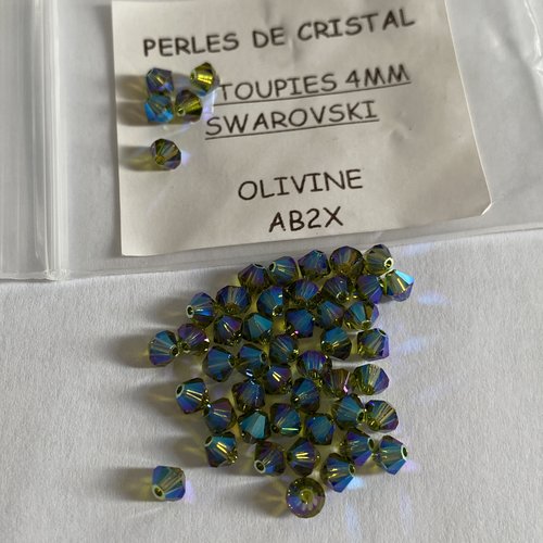 10 toupies 4 mm cristal swarovski ab 2x couleur olivine vert bleu