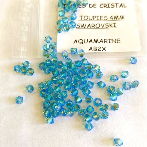 10 toupies 4 mm cristal swarovski ab 2x couleur aquamarine aigue marine bleu