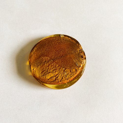 Palet en verre de murano rond 34 mm couleur doré, vintage