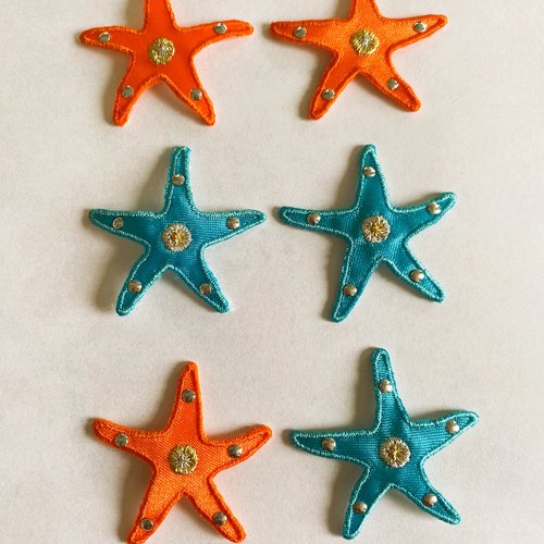 2 appliques thermocollantes étoiles de mer satin bleu ou orange au choix patch écusson à repasser