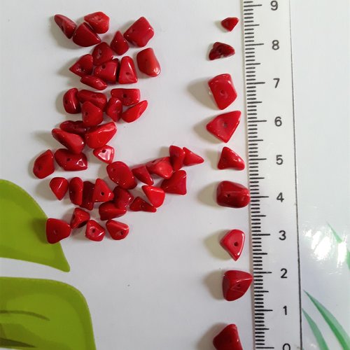 53 perles chips jaspe pierres rouges  5 à 9 mm