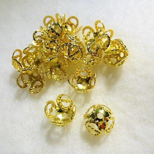 20 perles coupelles 8 x 5 mm calottes dorées