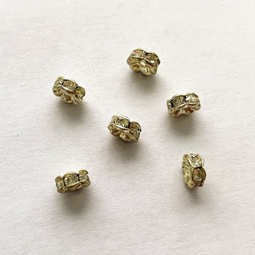 6 perles rondelles argenté 6 mm strass cristal diamant