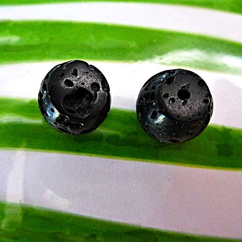 2 perles pierre lave de roche noire ovales 12 x 11 mm pierre organique
