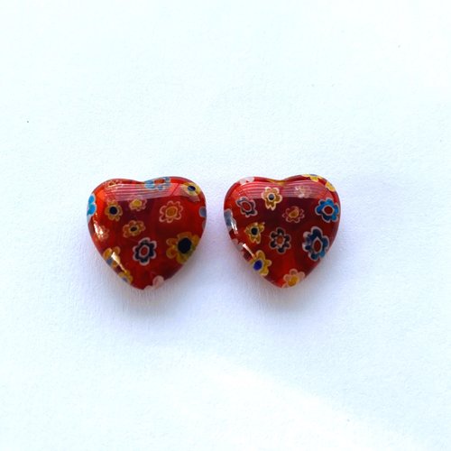 Coeurs millefiori rouges 16 mm