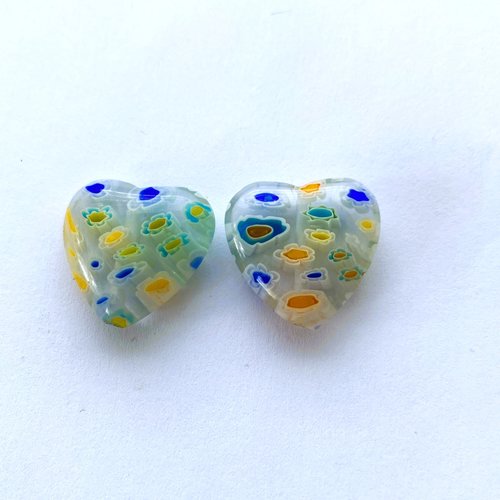 Coeurs millefiori opaque transparents 19 mm