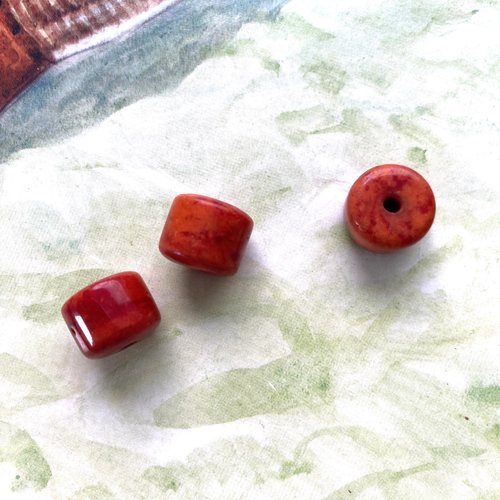 3 perles rondelles épaisses 12 x 10 mm corail gorgone rouge