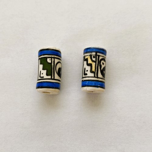 2 perles céramique tube en porcelaine 20 mm motif ying et yang