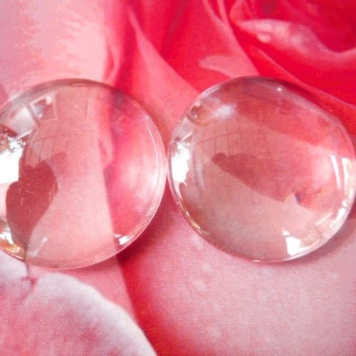 2 cabochons loupe 25 mm x 5 mm verre transparent