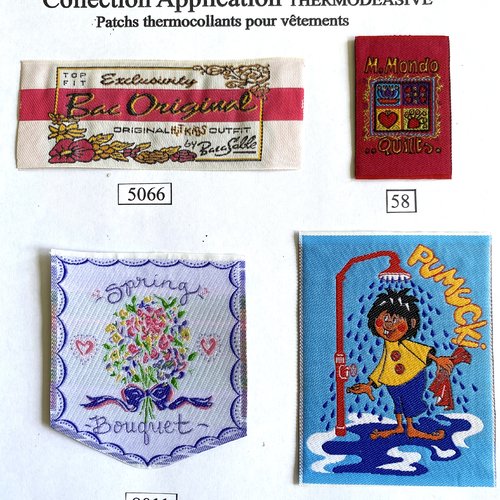 Appliques patchs écussons publicitaire m. mondo quilts, comique, bac à sable, bouquet de printempst