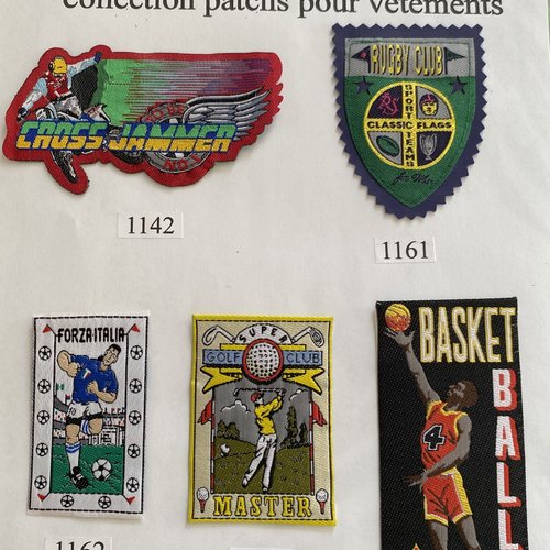Appliques patchs écussons publicitaires sport  cross jammer, rugby club, forzaitalia, golf master, basket buffalo