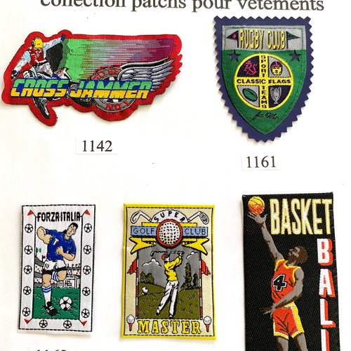 Appliques patchs écussons publicitaires sport  cross jammer, rugby club, forzaitalia, golf master, basket buffalo f 5