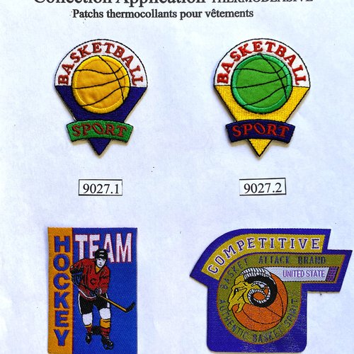 Appliques patchs écussons thermocollants basketball, hockey