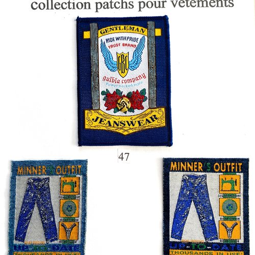 Appliques, patchs, écussons thèmes publicité : jeanswear gentleman, jean minner's outfit