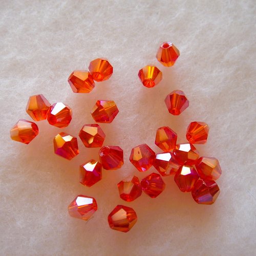 25 perles toupies cristal rouge vermillon ab 4 mm