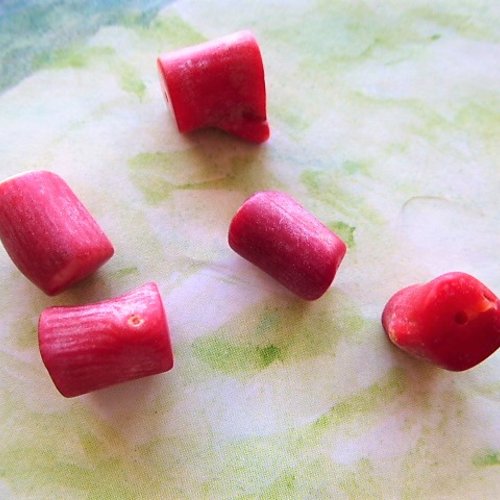 5 perles corail bambou de mer, couleur rouge, tronçons de 11 mm