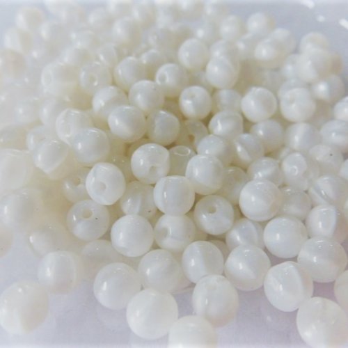 20 perles agate 5 mm oeil de chat gemme quartz blanc blanche nacrées