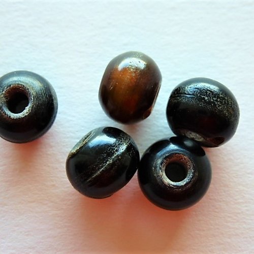 5 perles rondes corne véritable 5 x 10 mm anciennes