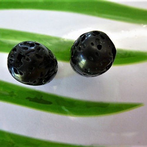 2 perles gemmes pierre lave de roche noire ovales 12 x 11 mm pierre organique