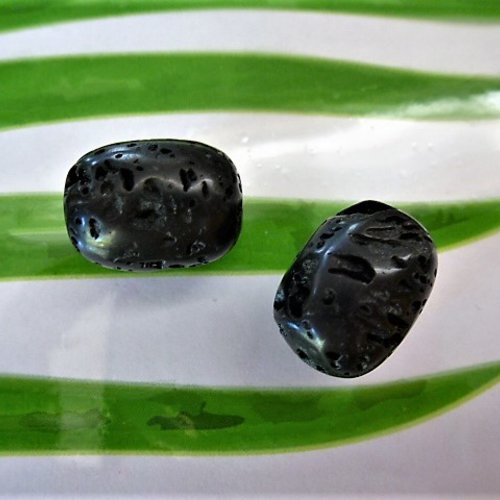 2 perles gemmes pierre lave de roche noire ovales 16 x 13 mm pierre organique