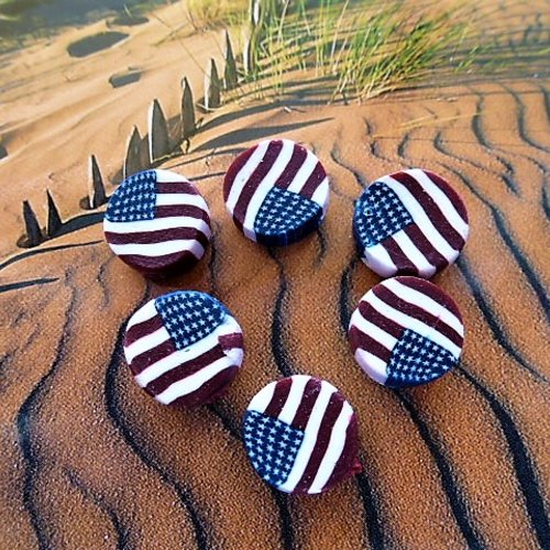 6 perles rondelles 10 x 5 mm drapeau américain