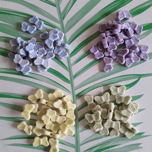 Perle papillon acrylique couleur pastel, bleu ciel, tilleul, vert, violet 13 x 8 mm
