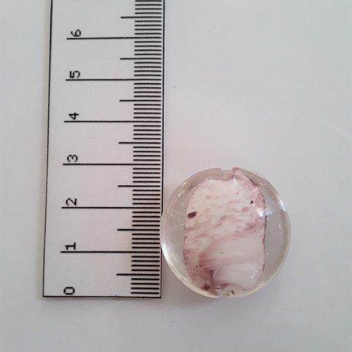 Perle verre de murano, gros palet 28 mm coeur verre blanc violine, ancienne faite main