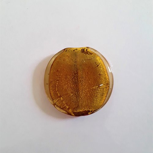 Perle palet en verre murano intérieur feuille argent, 34 mm de diamètre x 7 mm épaisseur
