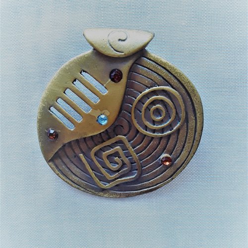 Pendentif médaillon 54 mm style ethnique métal bronze et strass
