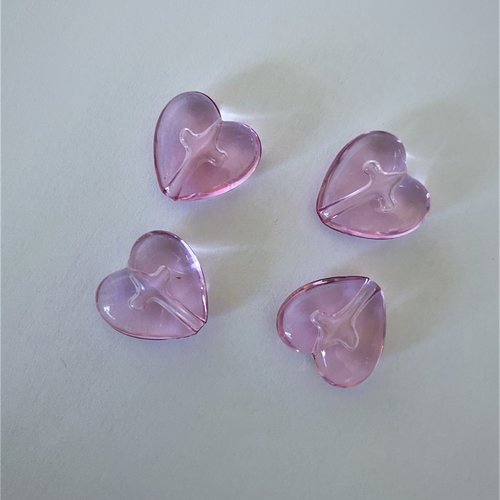 4 perles forme coeurs 20x15 mm couleur rose translucide acrylique